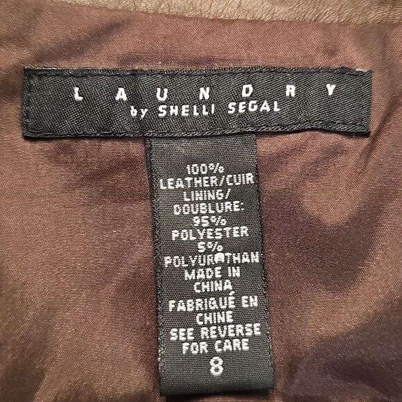 LAUNDRY‎ By SHELLI SEGAL Vtg Y2K Brown Genuine Leather Pencil Skirt Women's 8 - Picture 4 of 6